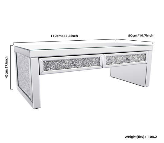 Modern Geometric  Crushed Diamond Small Mirrored Coffee Table for Living Room, Bedroom