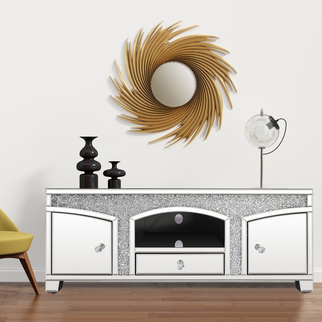 Modern Mirrored Furniture TV Stand with Faux Diamonds